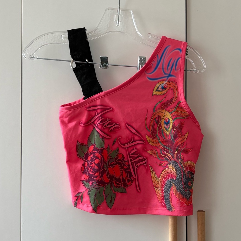 Ur an outfitters, Pink Graphic One-Shoulder Top
